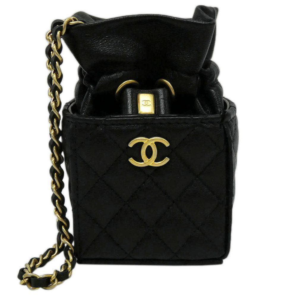 Chanel Drawstring Matelasse Pouch Lambskin Chain Shoulder Black Shoulder Bag